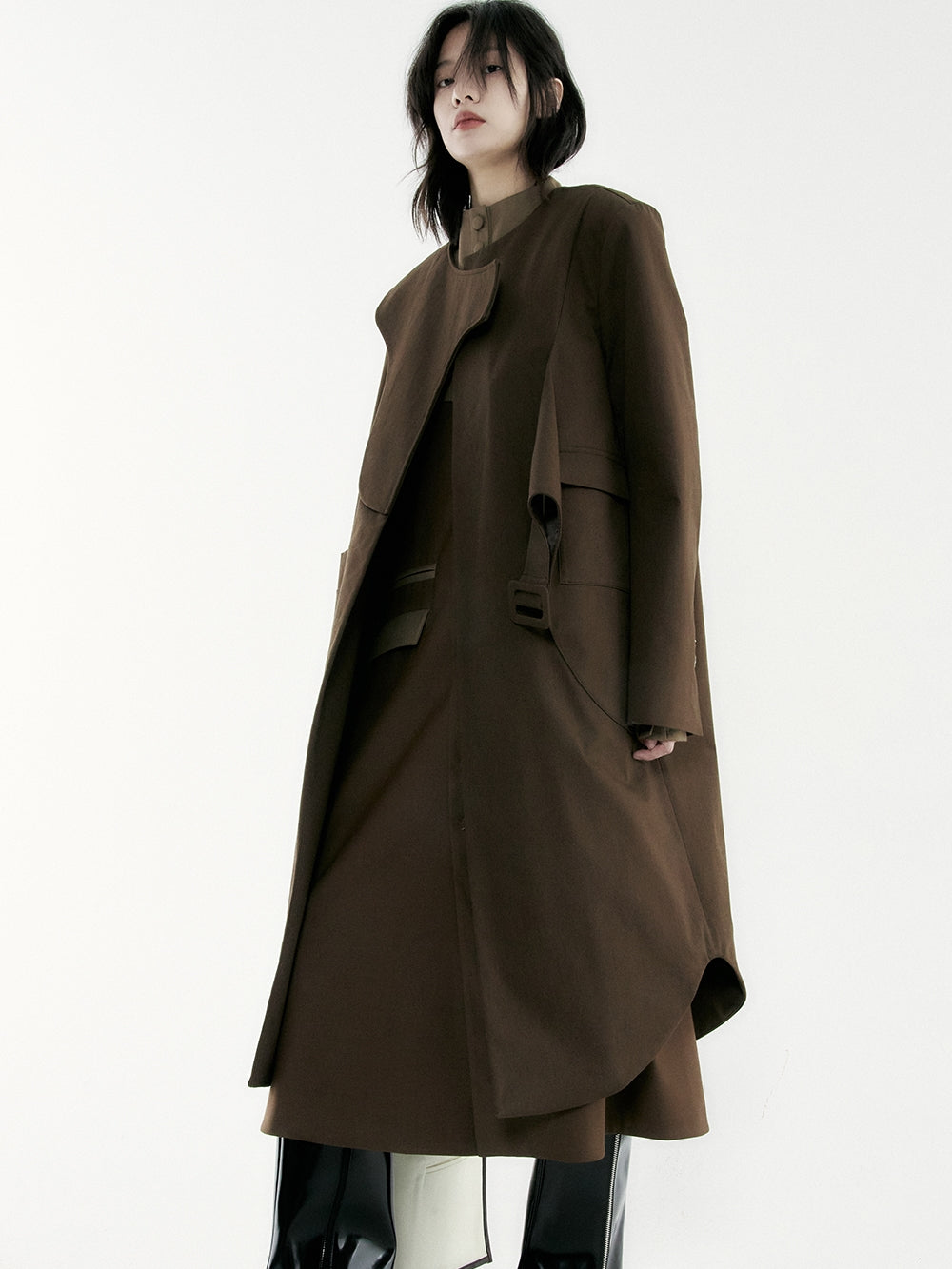 Asymmetry ROUND-CUT LONG-COAT