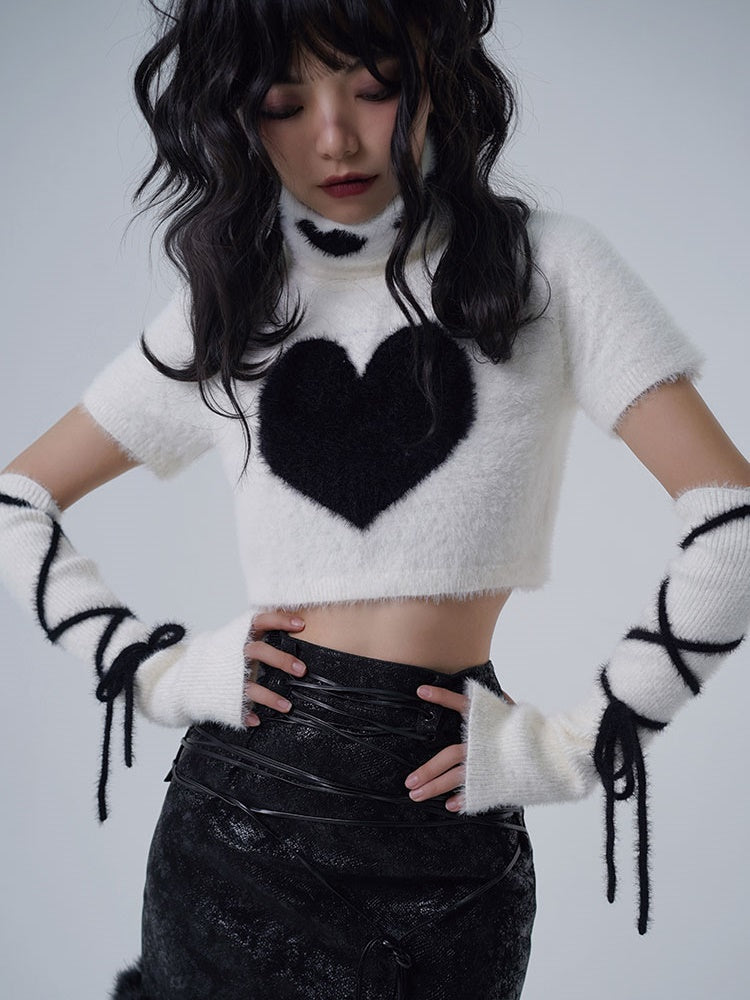 Y2K Knitted TurtleNeck Top & Armwarmer