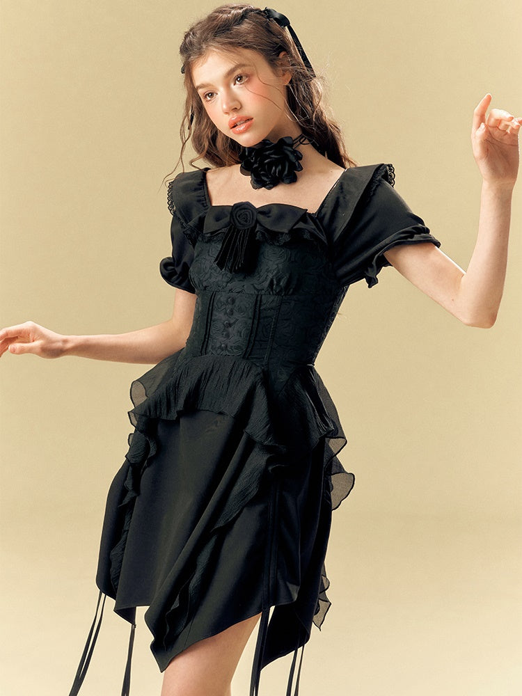 Square Neck Waist IRREGULAR HEM Dress