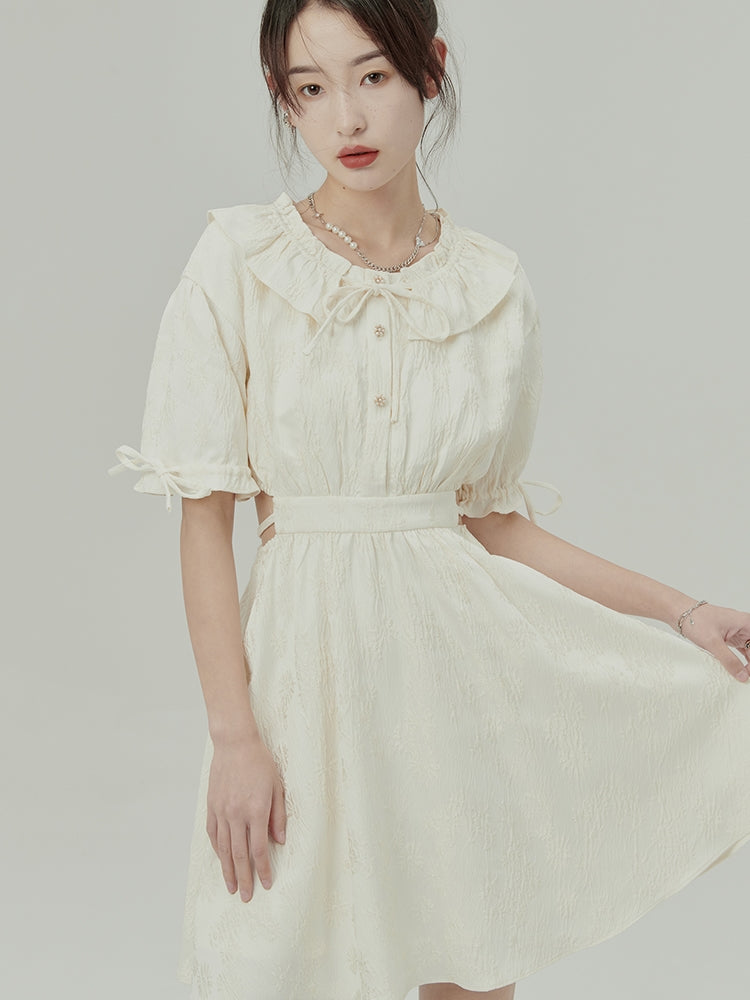 자카드 오픈 허리 드레스