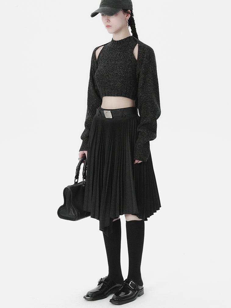 Knit Cropped Tops&Cardigan Set-up