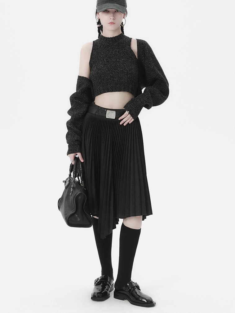 Knit Cropped Tops&Cardigan Set-up