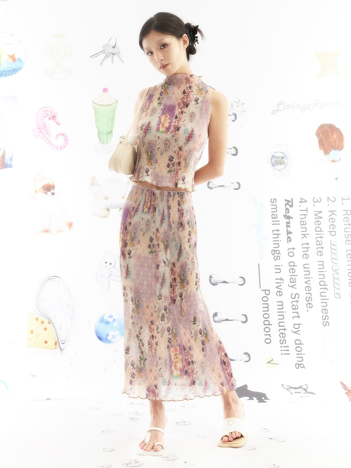 Printed Stretch Sleevels Top & Skirt