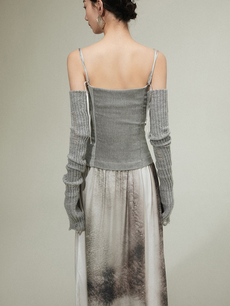 IRREGULAR PLEATED STITCHING SLING Dress