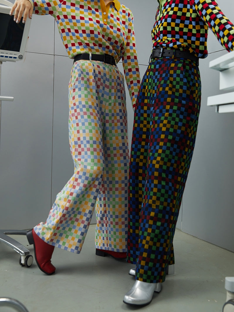 Retro Mosaic Plaid Casual Long Trousers