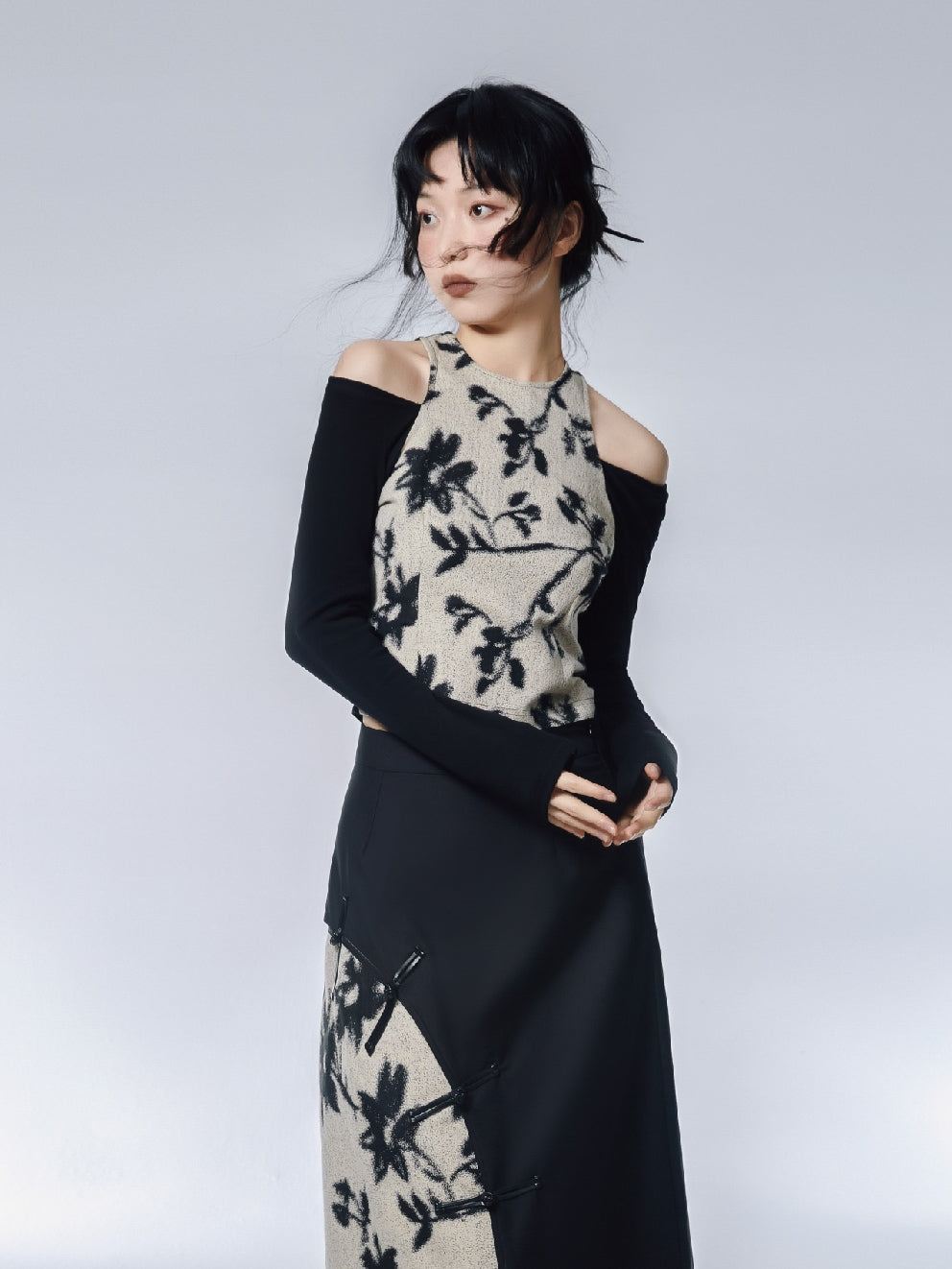 Flower Retro Unique Tight OPNE-SHOULDER CUTSEW