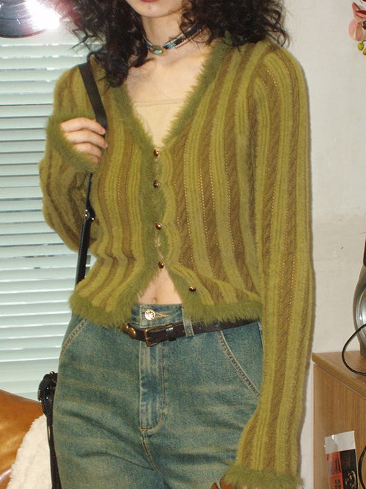 Retro V-Neck-Strickjacke