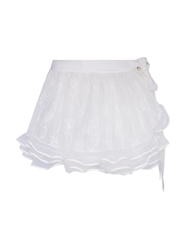내부 바지가있는 레이스 메쉬 투투 스커트