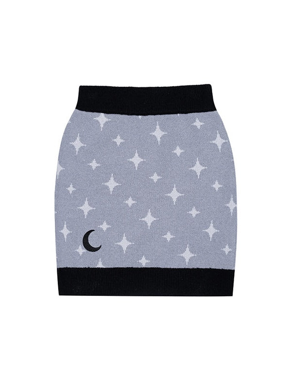 Starry Sky Design Knitted Cardigan & Short Skirt