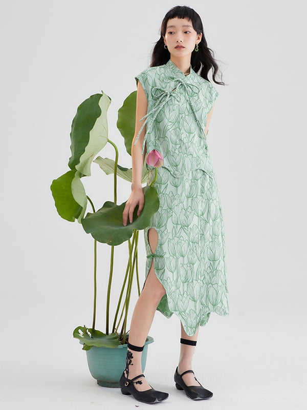 튤립 자카드 버튼 불규칙한 치마