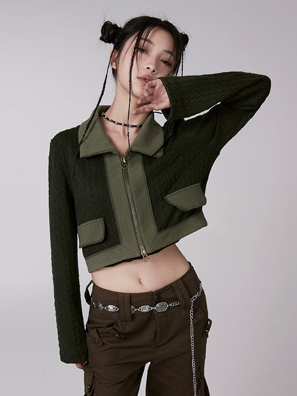 짧은 트위스트 뜨개질 재킷