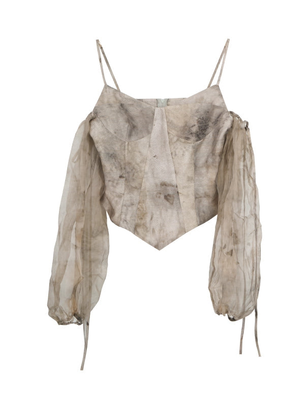 Printed Silk Fairy Puff Sleeve Top