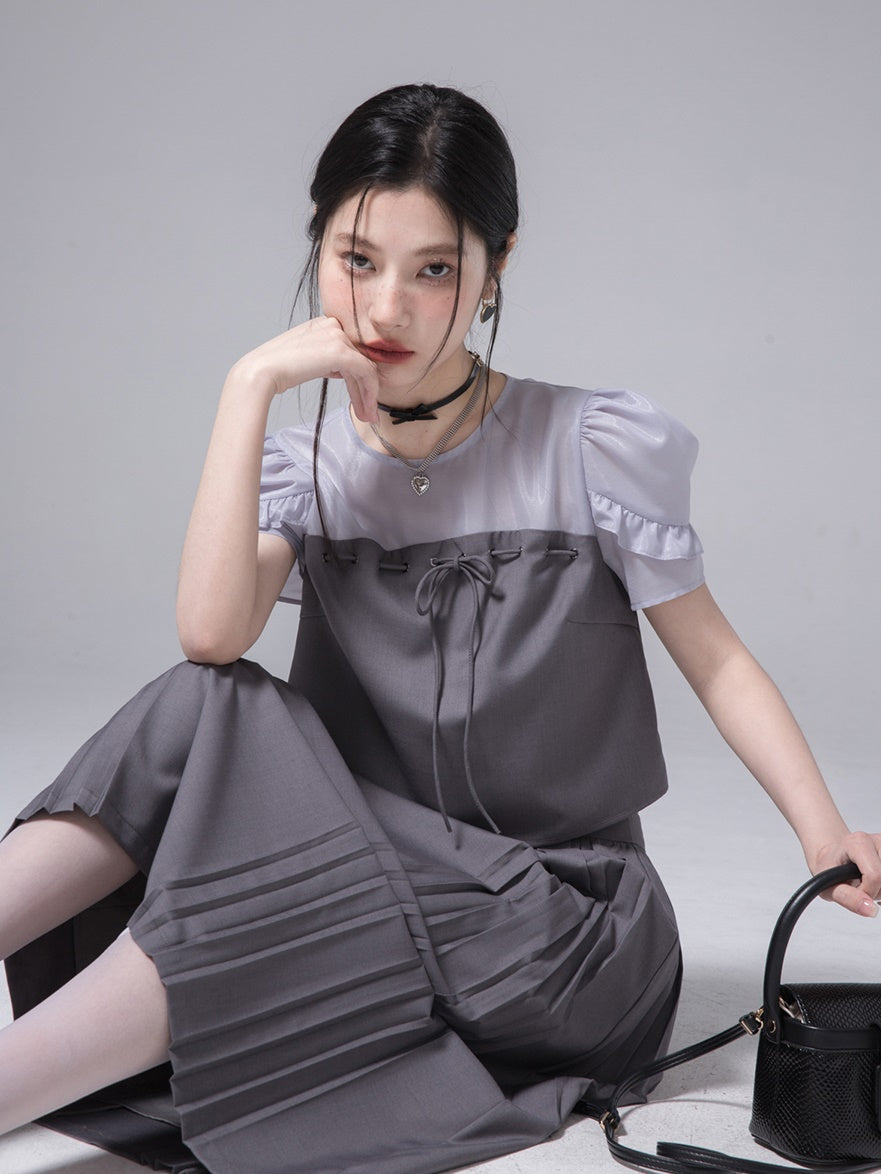 SpliceD YARN Top & PLEATED SKIRT SET-UP