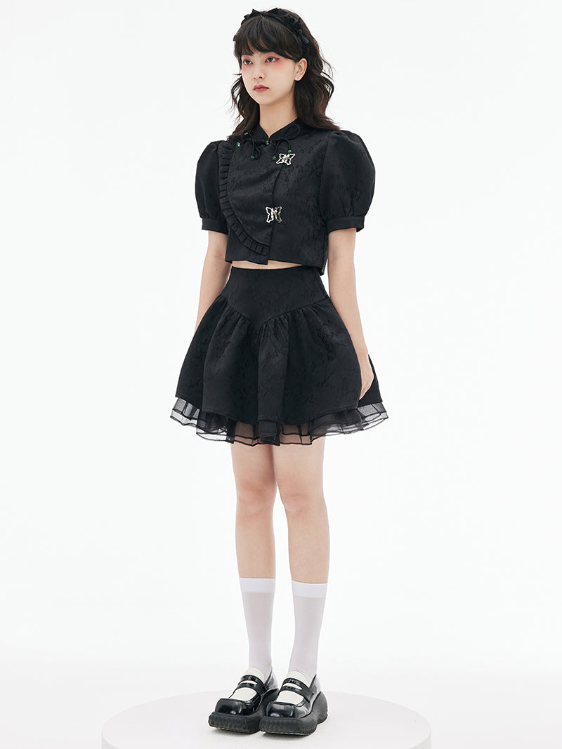 중국 스타일의 금속 나비 버클 탑 & 스커트