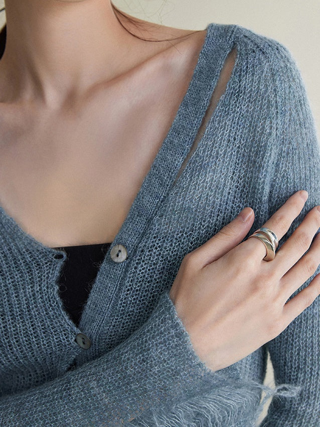 Asymmetrischer Mohair zerrissene Strickjacke