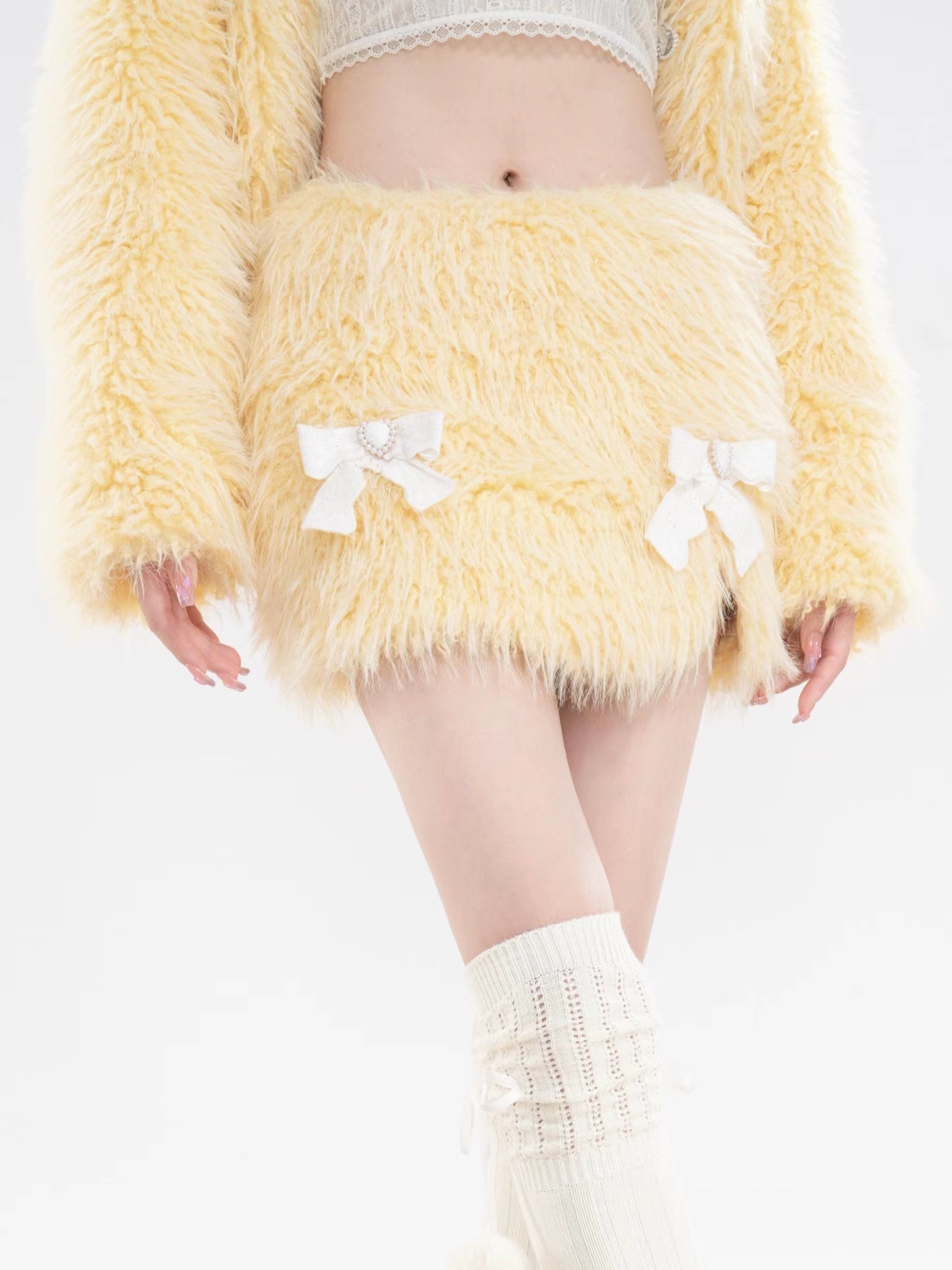 친환경 모피 짧은 코트 및 스커트