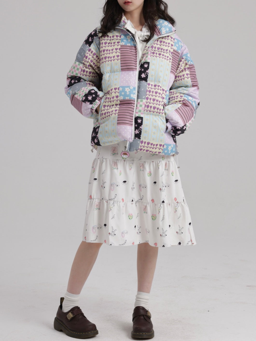 Stitching Printed Zipper Down Jacket