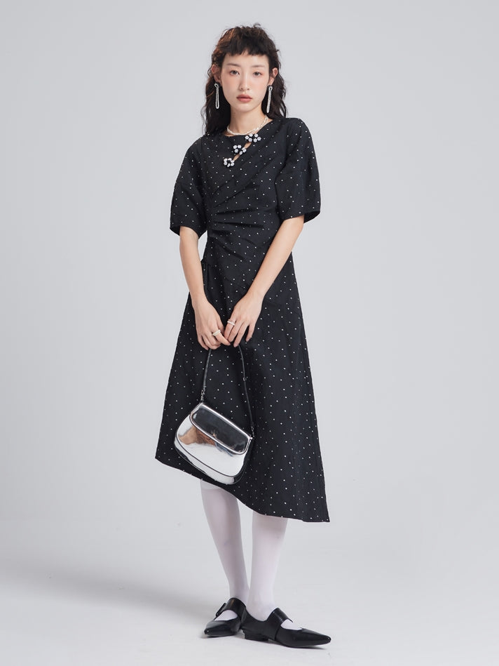 구슬 꽃 Jacquard Polka Dot Irregular Dress