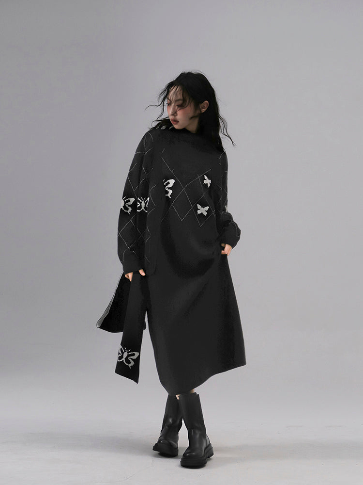 Rhombus karierter Schmetterling Strickjacke & Mufffler