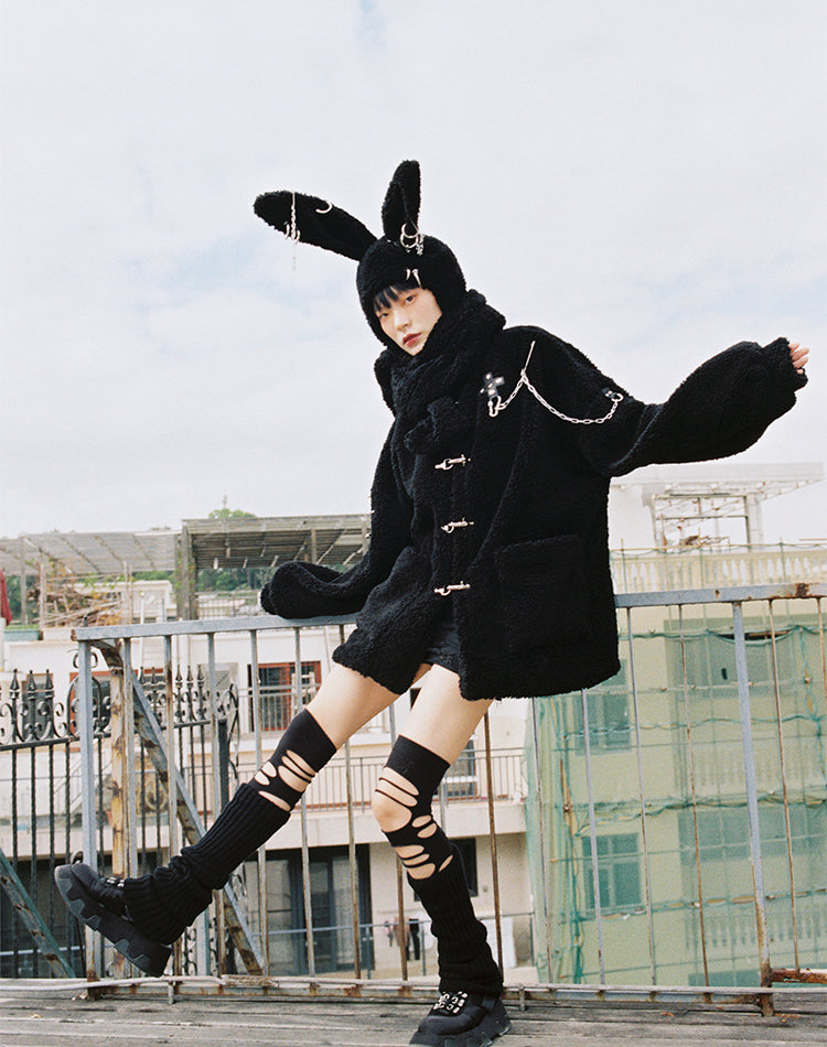 토끼 가짜 양고기 플러시 재킷