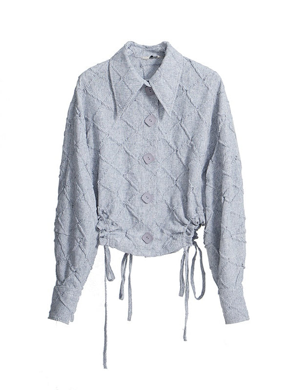 Rhombus Textured Waist Drawstring Short Shirt