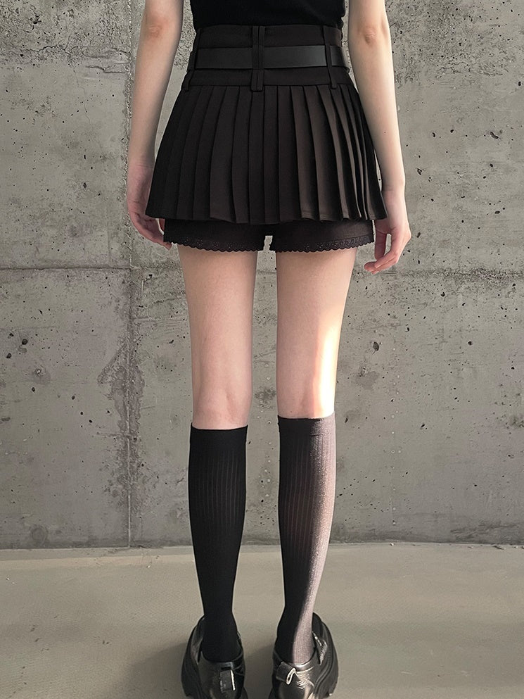 Lace A-line Pleated Skirt Pants