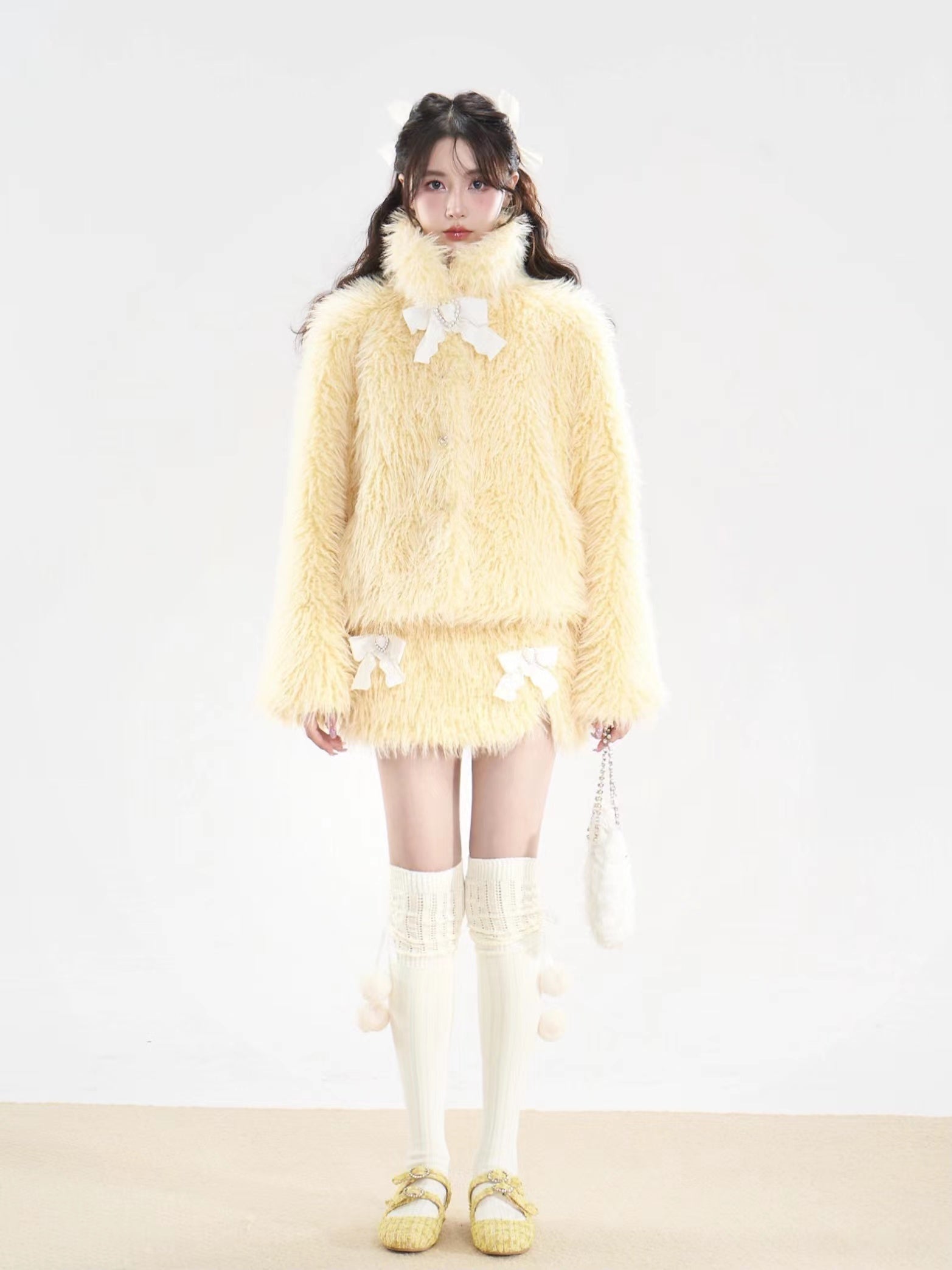 친환경 모피 짧은 코트 및 스커트