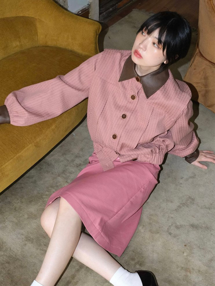 Retro Contrast Color Uniform Short Jacket