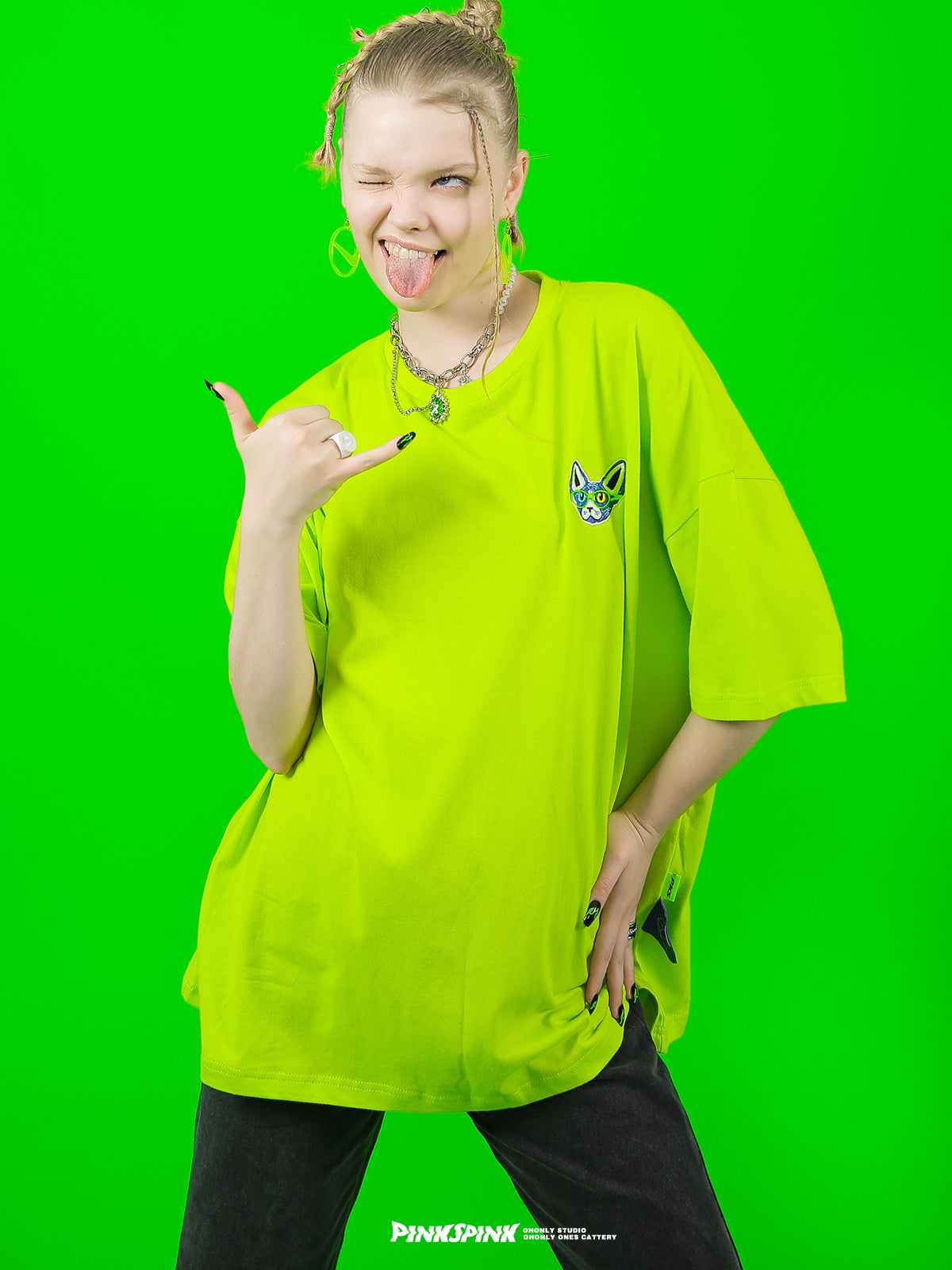 개 OnePoint 오버 사이즈 캐주얼 T 셔츠