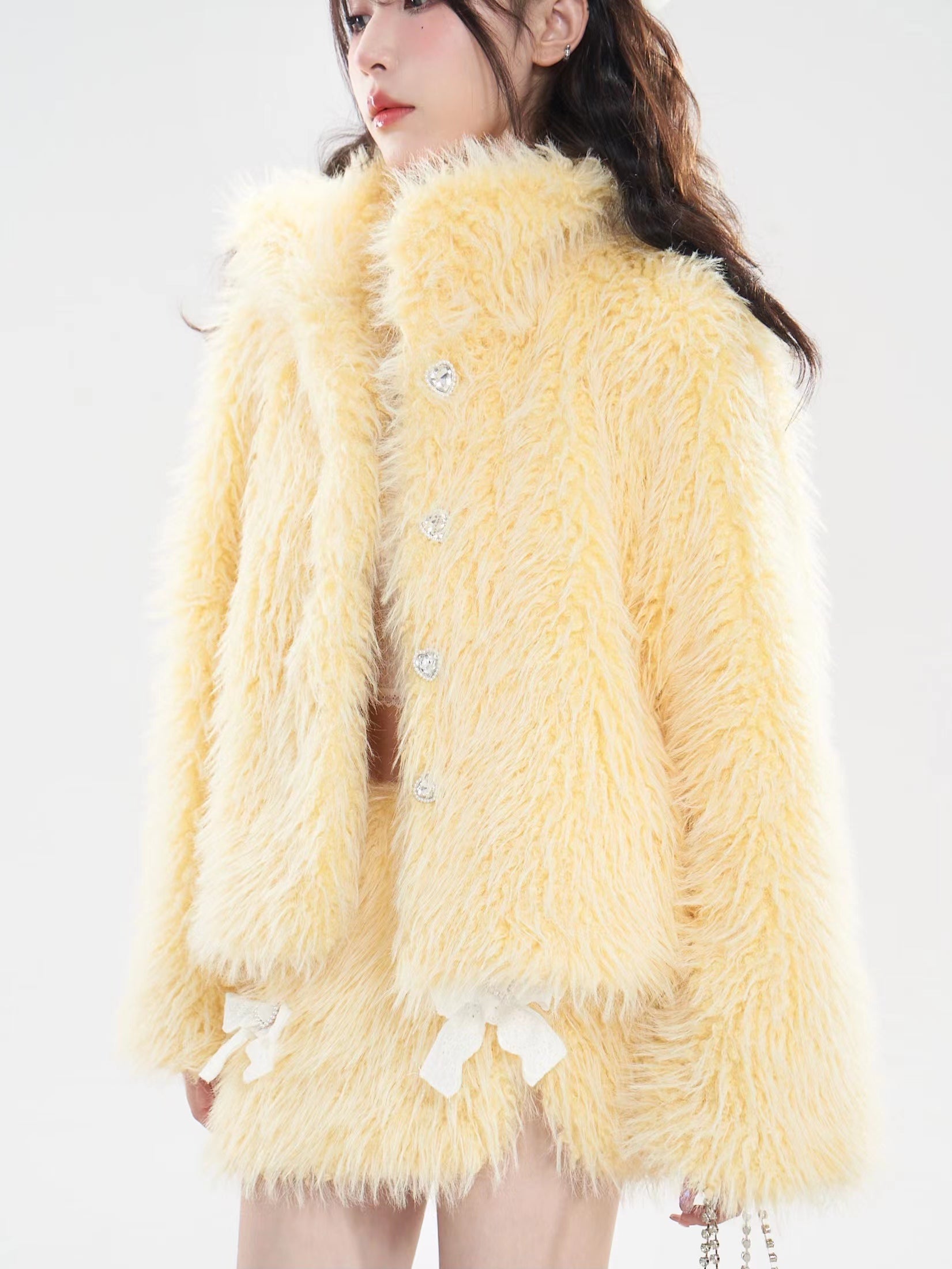 친환경 모피 짧은 코트 및 스커트