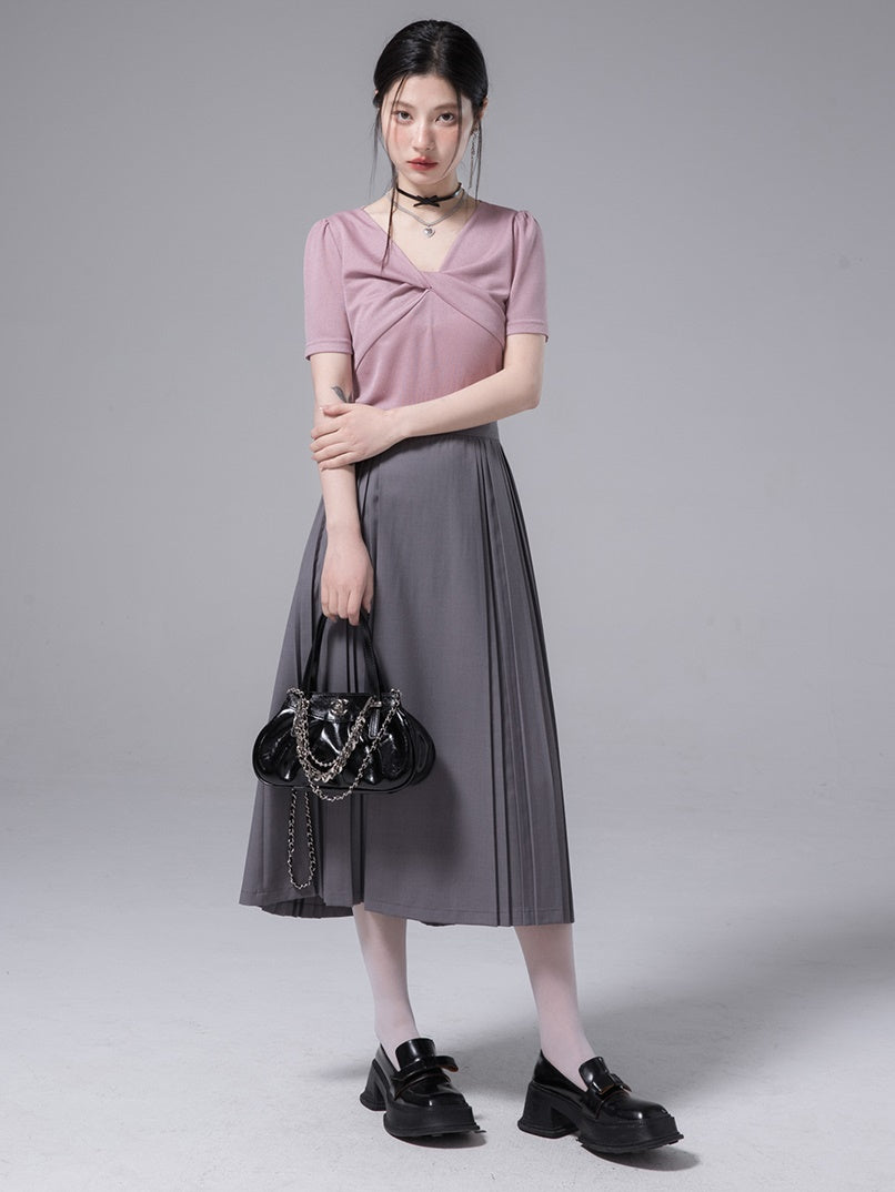 SpliceD YARN Top & PLEATED SKIRT SET-UP