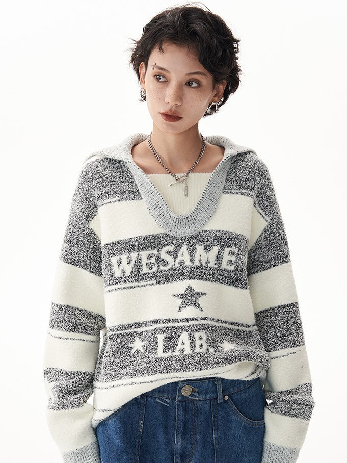 Navy Collar Stripe Sweater