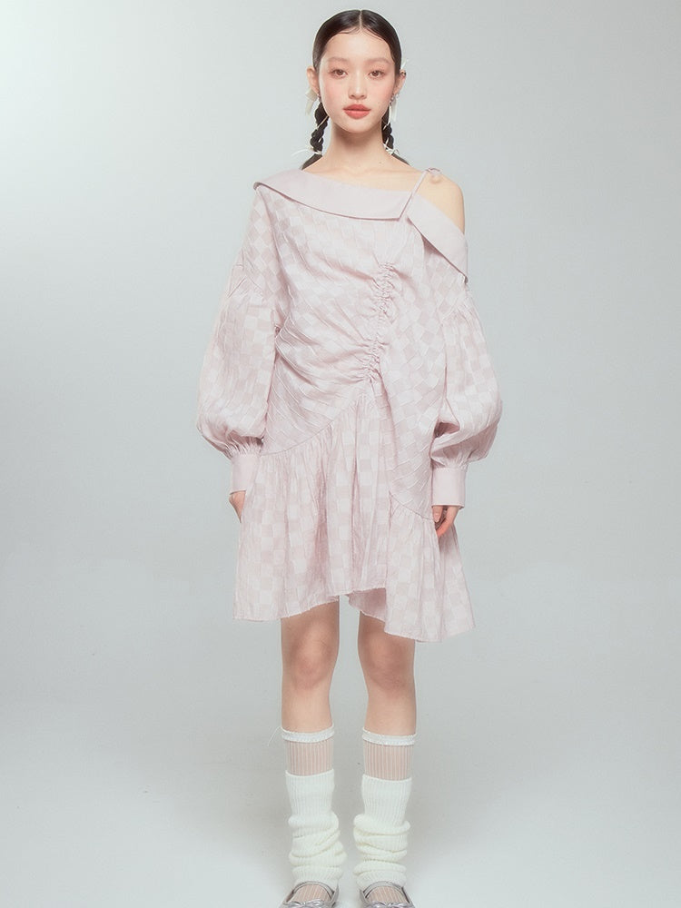 Asymmetric Loose Checkerboard One-Piece