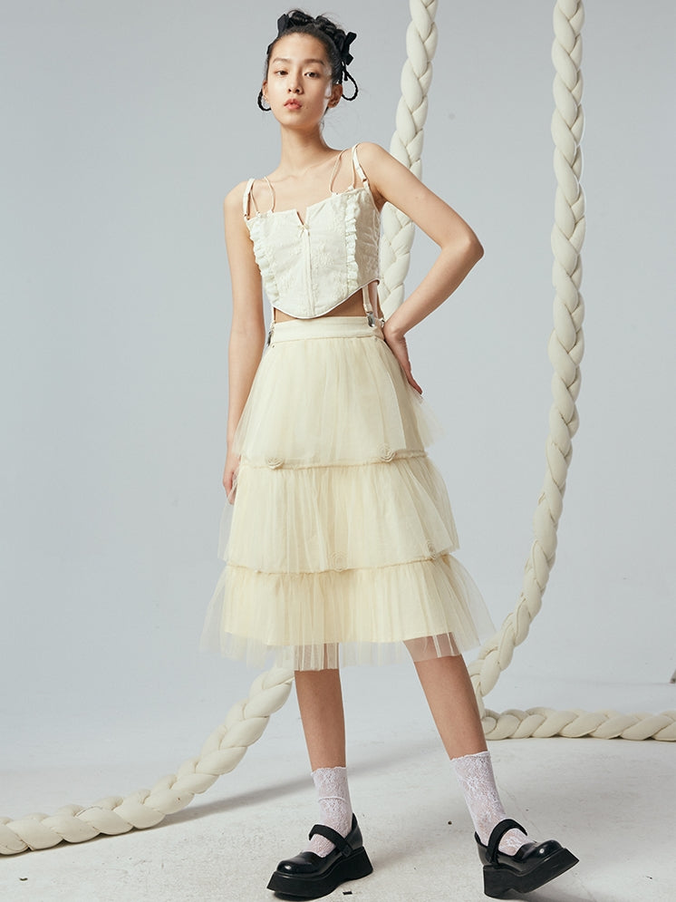 자카드 스티칭 코르셋 조끼