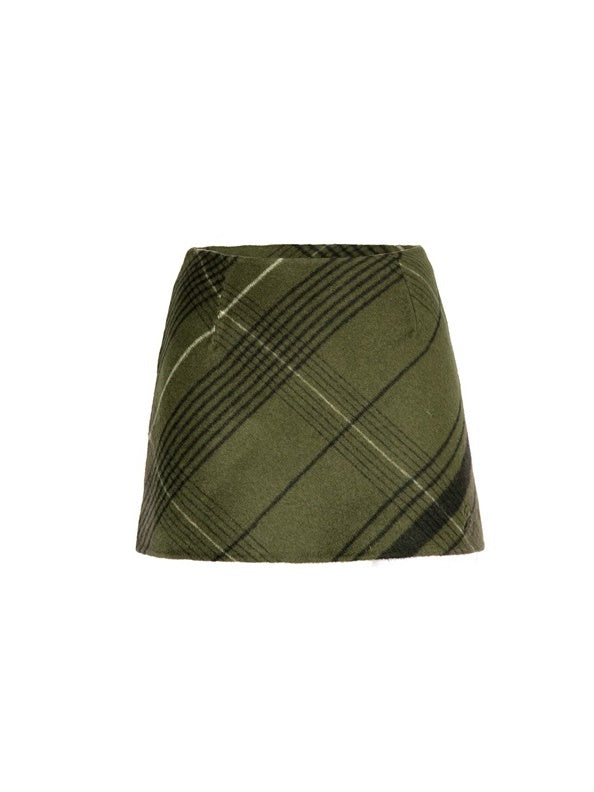 Plaid Woolen Splicing Jacket & A-Line Skirt