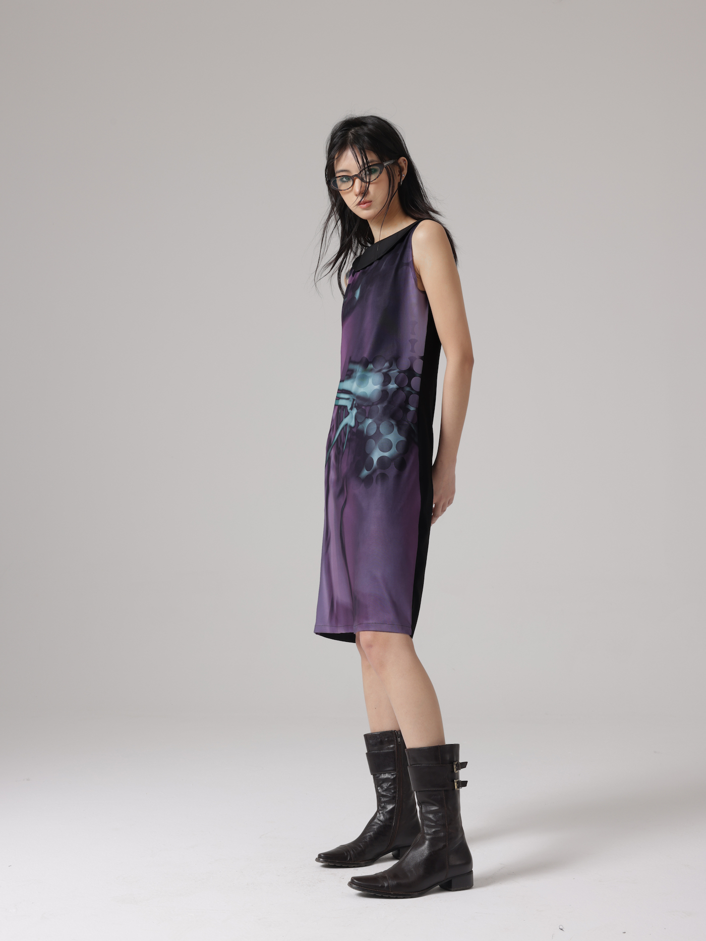 엑스레이 새 뼈 프린트 소매류 드레스