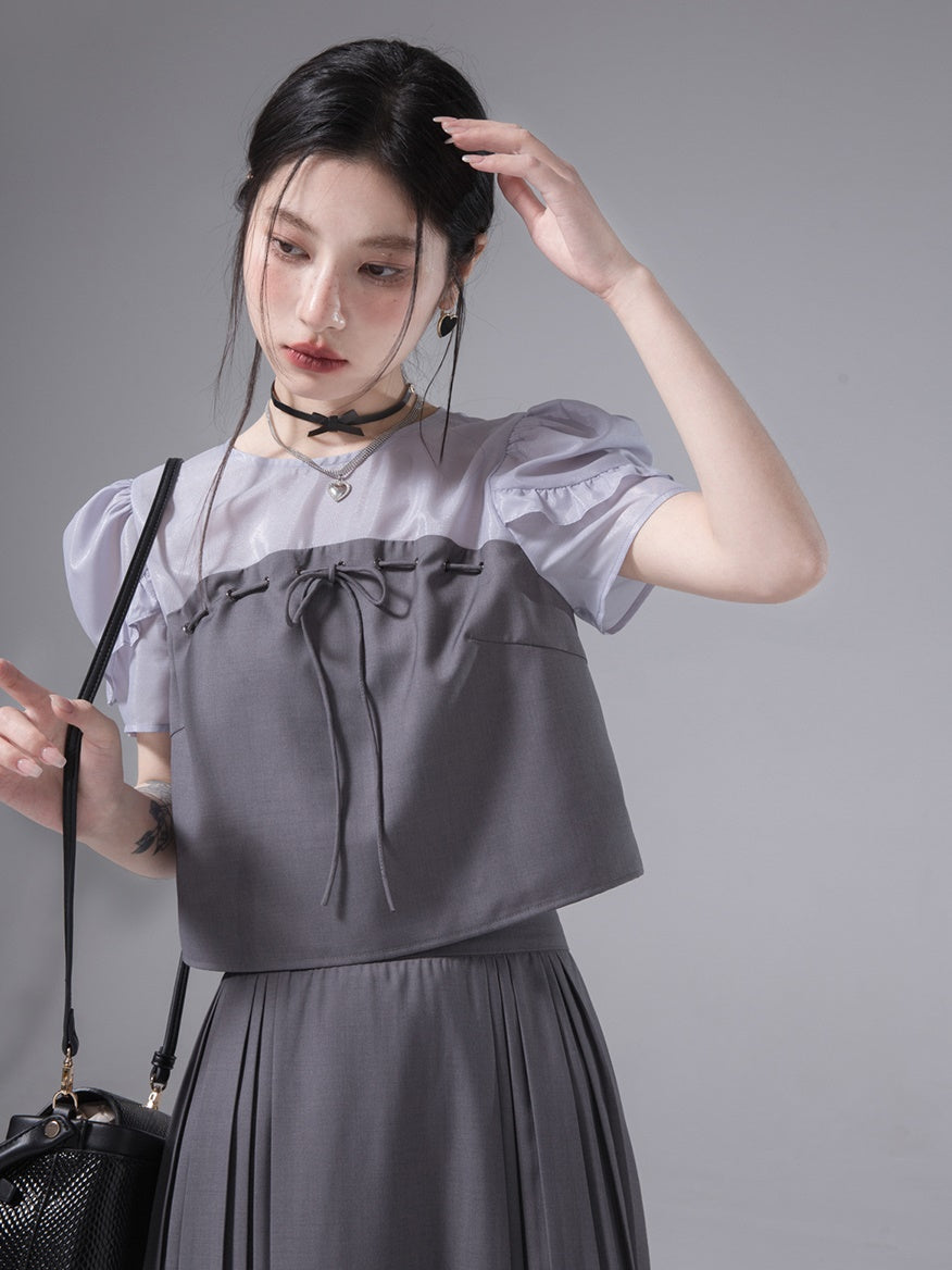 SpliceD YARN Top & PLEATED SKIRT SET-UP