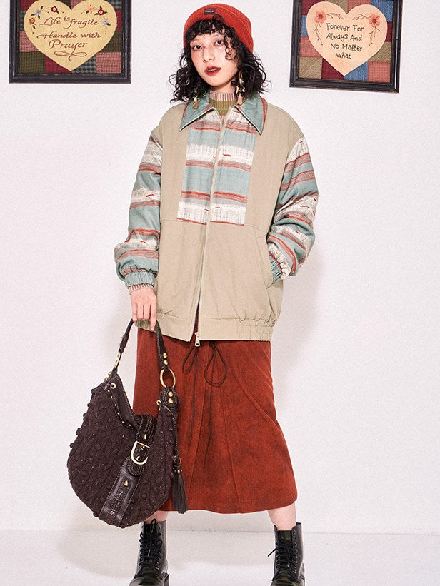 인쇄 패치 워크 드롭 어깨 패딩 재킷