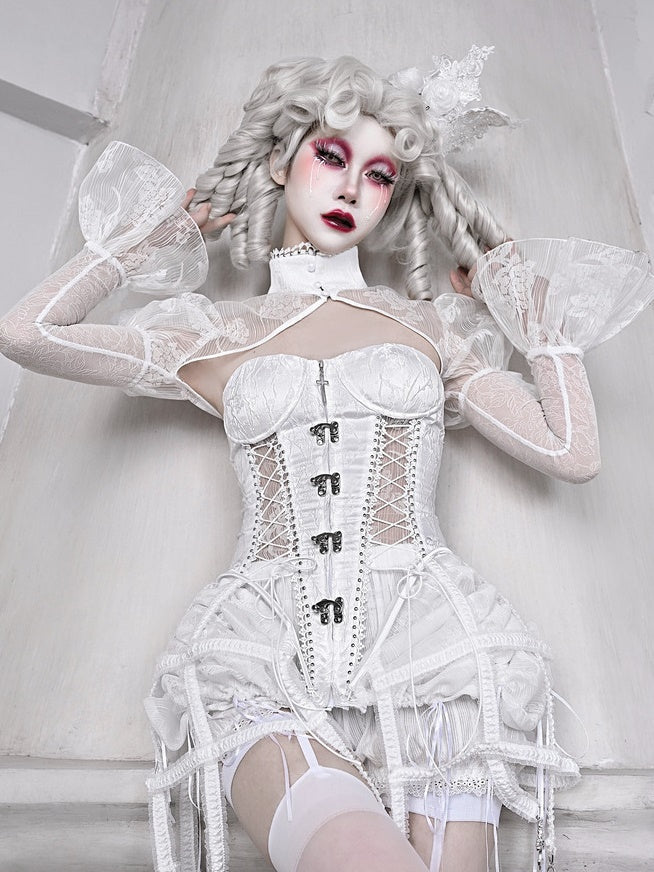 메쉬 퍼프 슬프 즈 스탠드 칼라 짧은 bolero