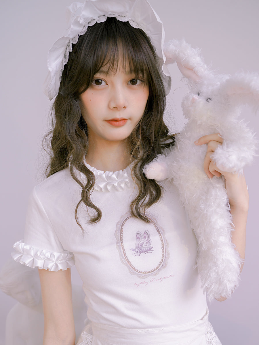 프릴 귀여운 캐주얼 티셔츠