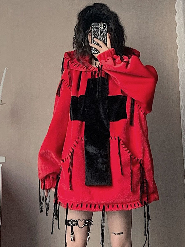 모방 모피 후드 풀 오버