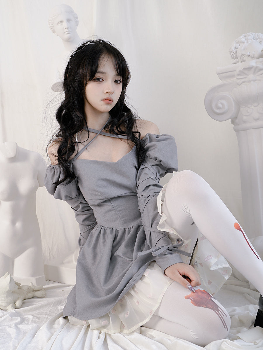 크로스 레이스 광부 푹신한 멍청한 Ouff-sleeves 1 피스