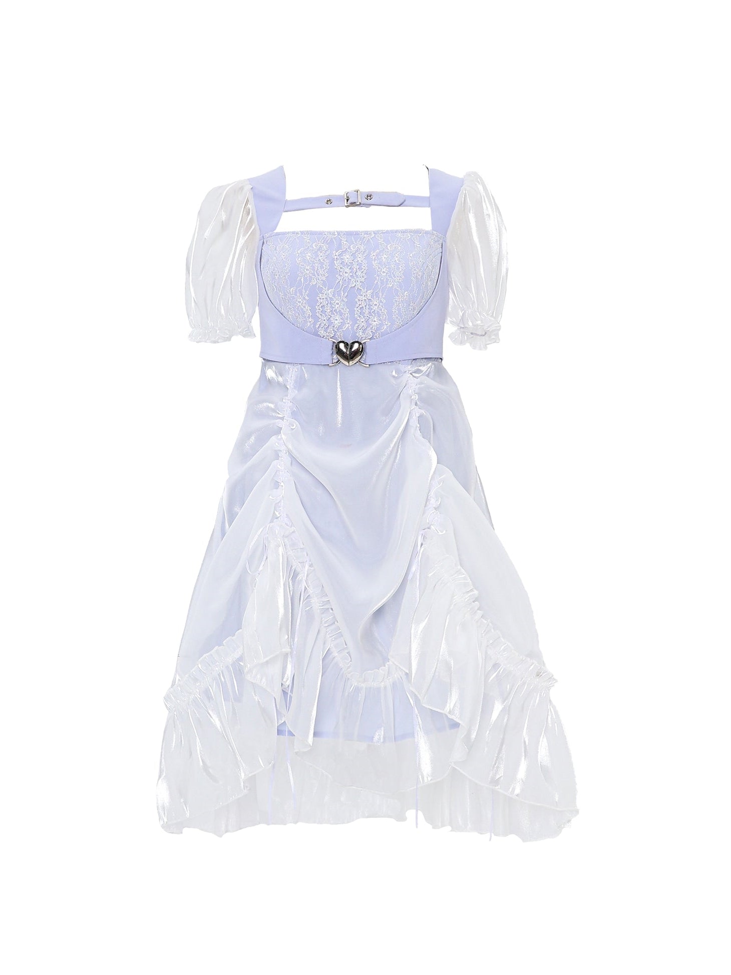 Lace Drawstring Puff Sleeve Romantic Dress