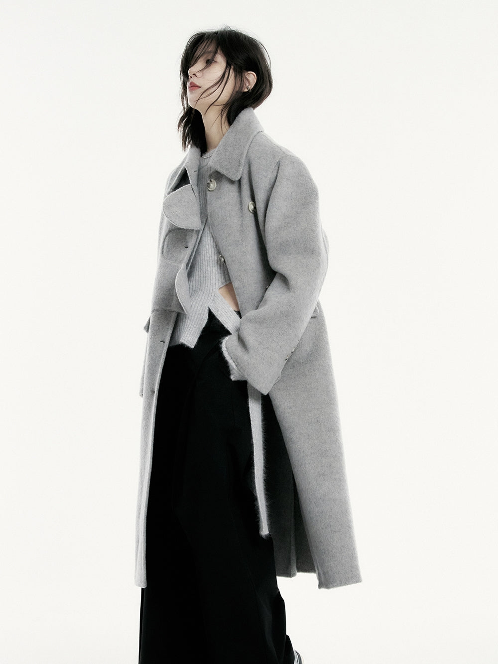 니치 양모 긴 코트