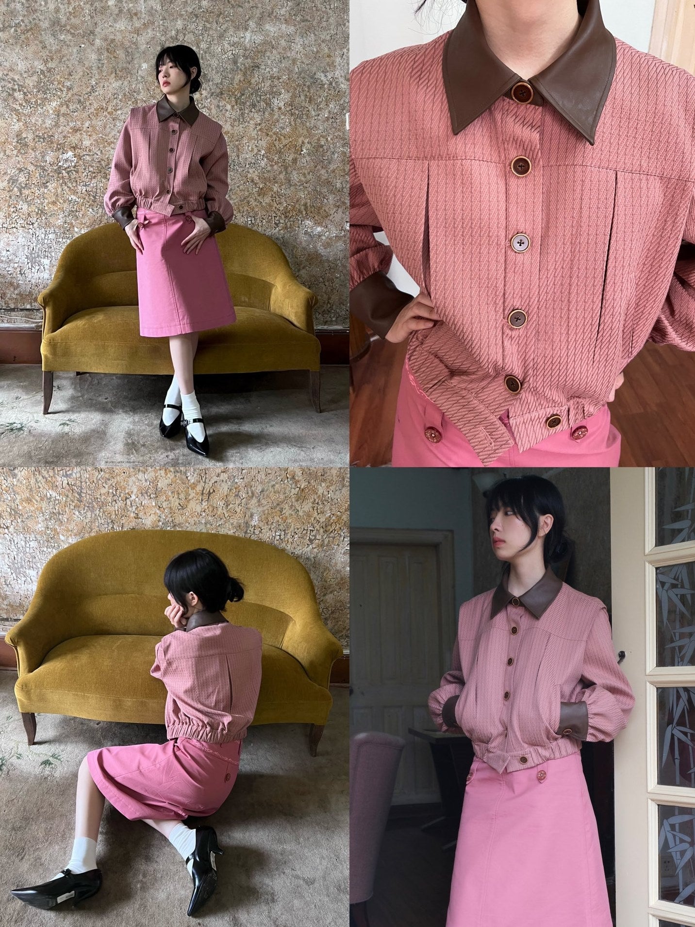 Retro Contrast Color Uniform Short Jacket