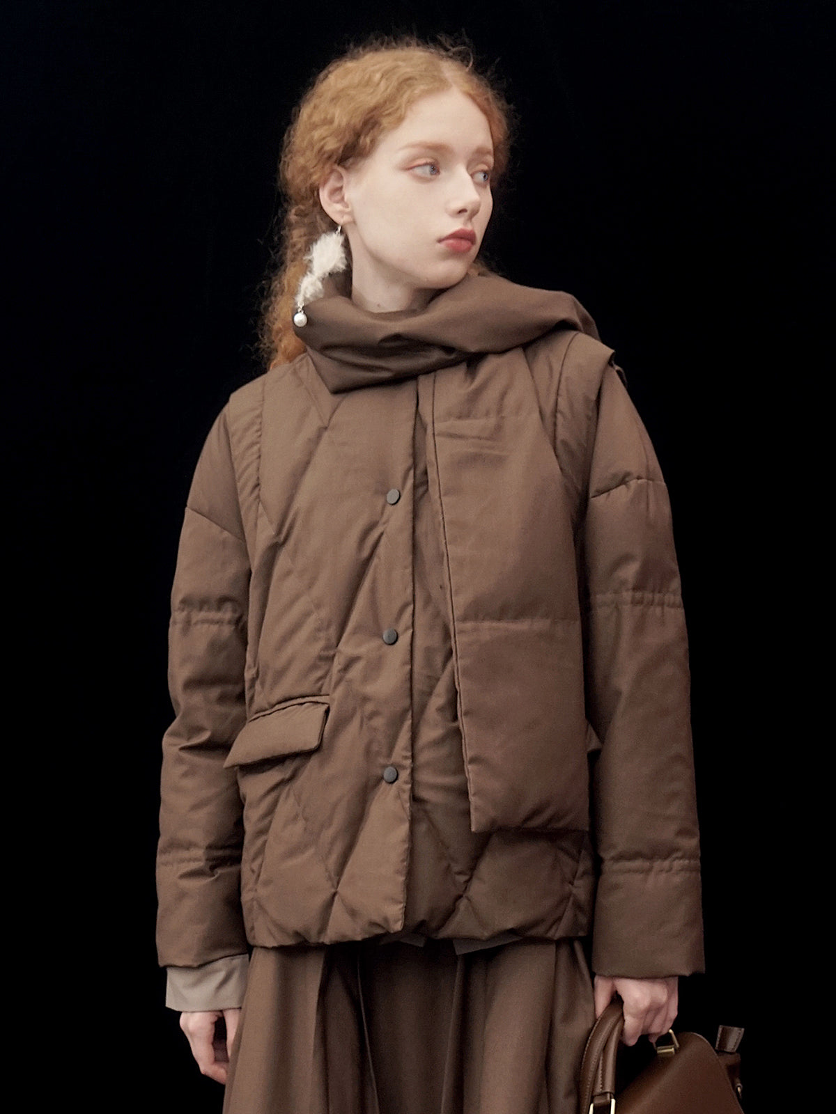 흰 오리 다운 스카프