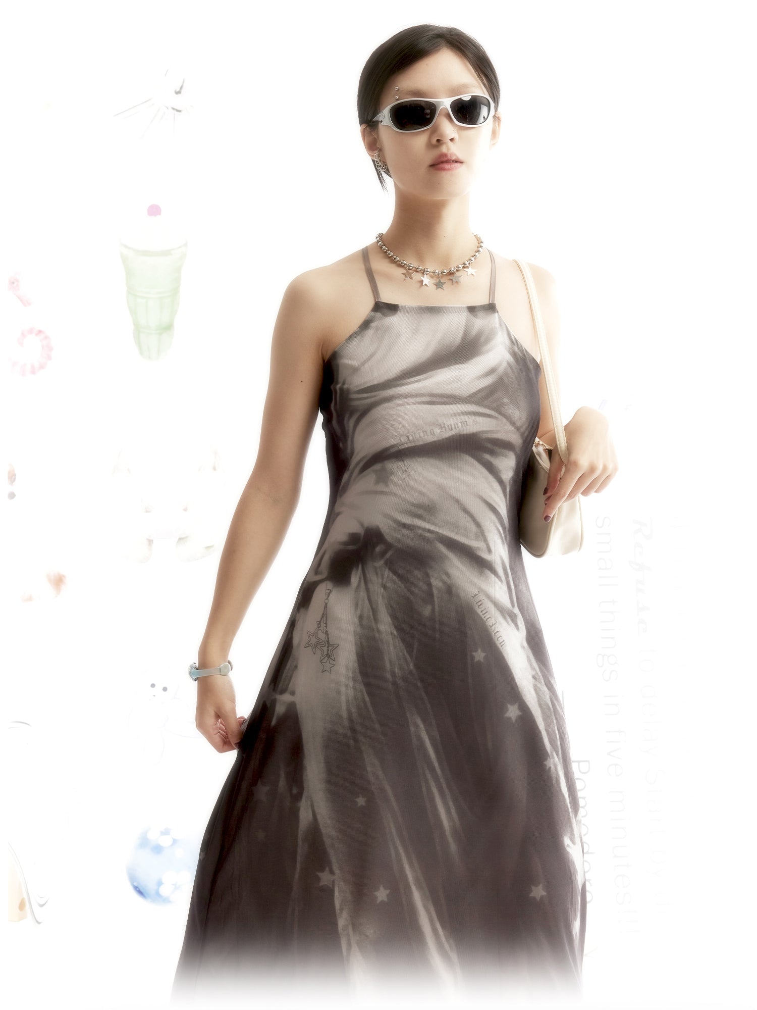 메쉬 크로스 스트랩 드레스를 인쇄하십시오