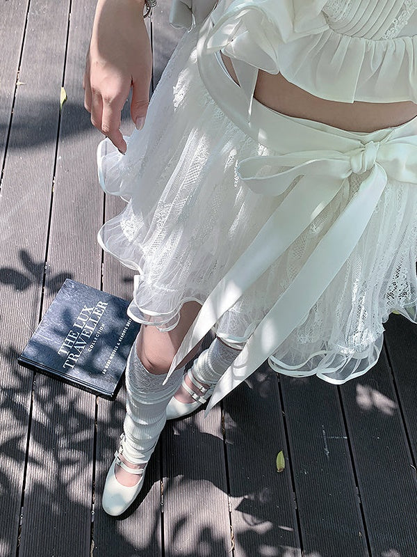 내부 바지가있는 레이스 메쉬 투투 스커트