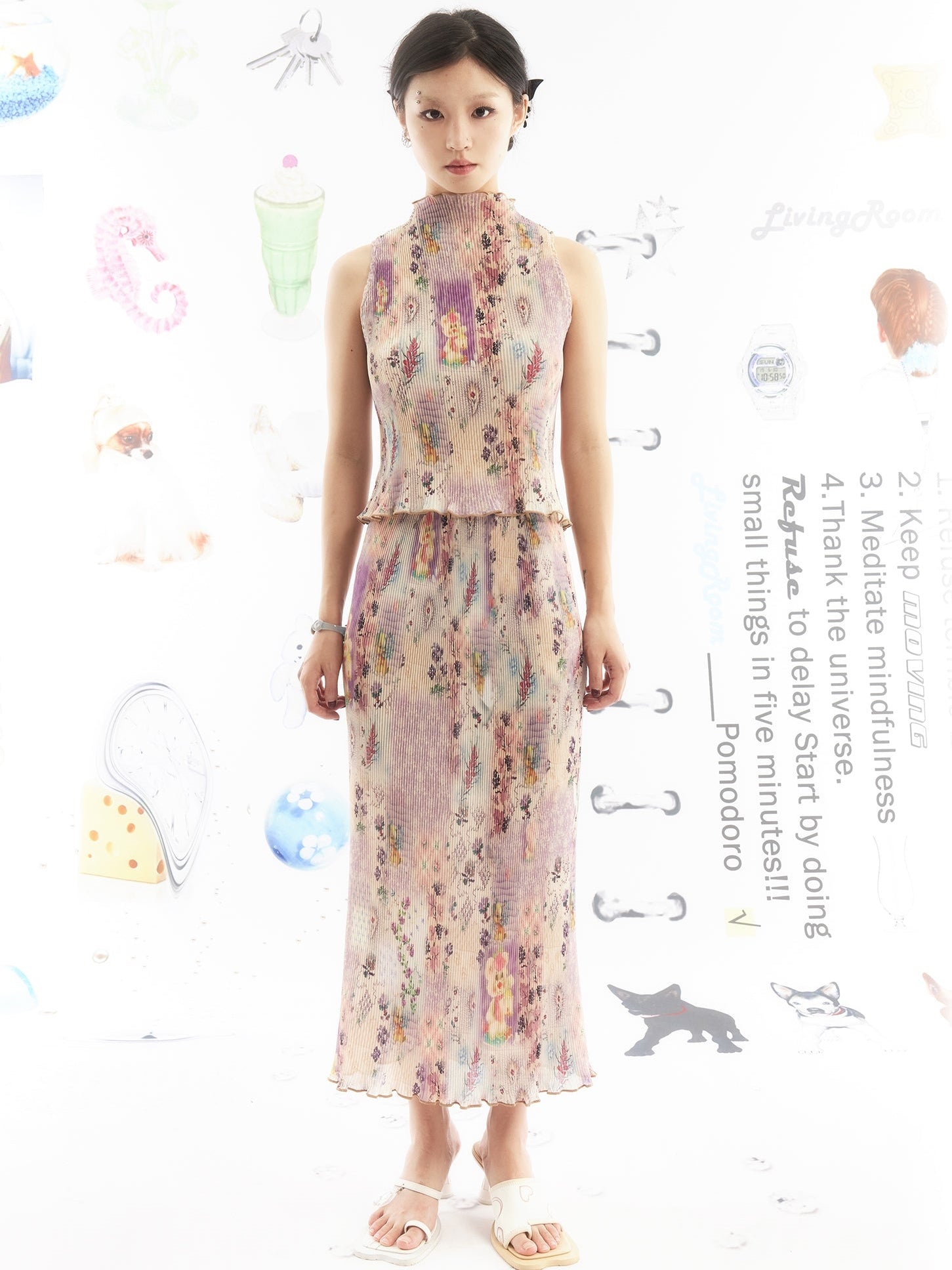 Printed Stretch Sleevels Top & Skirt