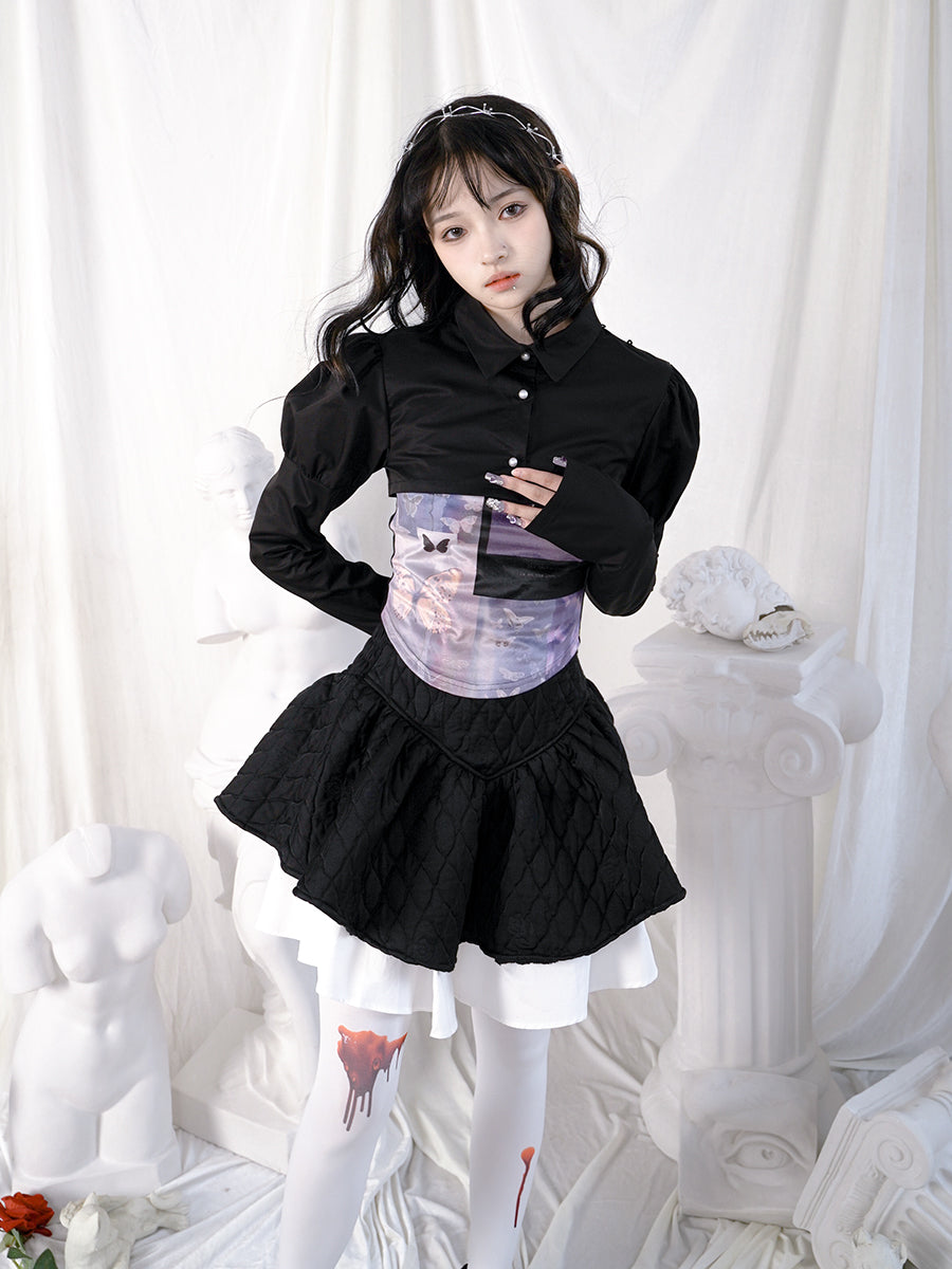 Quilting Embroidery Layered Lolita Gothic Short-Skirt